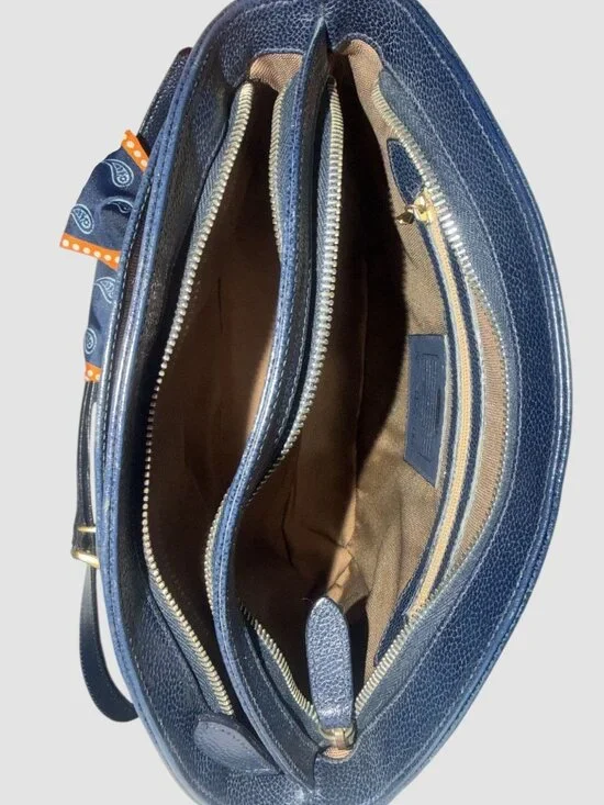 VTG Coach Madison Pierre Bag 4406 Navy Caviar Pebbled Leather Double Zip Italy - Picture 7 of 9